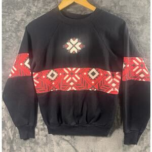 VTG 80s Tultex Aztec Native AOP Crewneck Sweatshirt Men’s S Black/Red